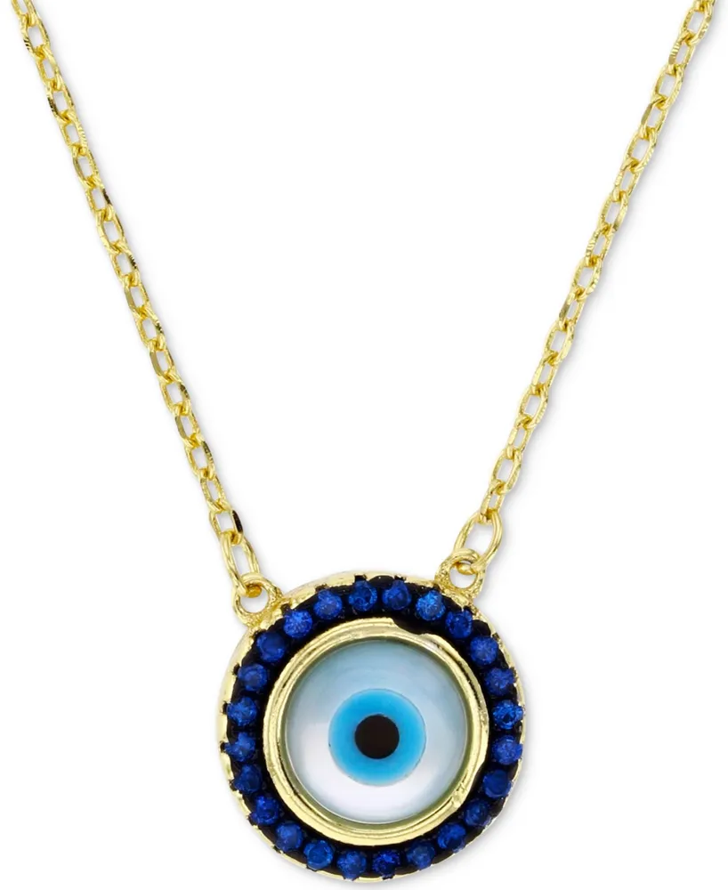 Cubic Zirconia & Enamel Evil Eye Halo Pendant Necklace in 14k Gold-Plated Sterling Silver, 16" + 1" extender