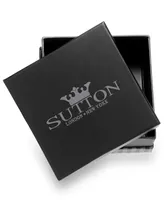 Sutton by Rhona Sutton Men's Stainless Steel Striped Station and Herringbone Leather Bracelet