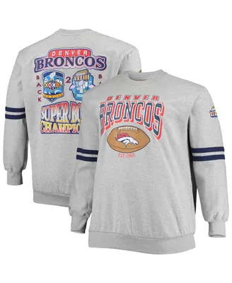 Men's Mitchell & Ness Heather Gray Denver Broncos Big and Tall Allover Print Pullover Sweatshirt