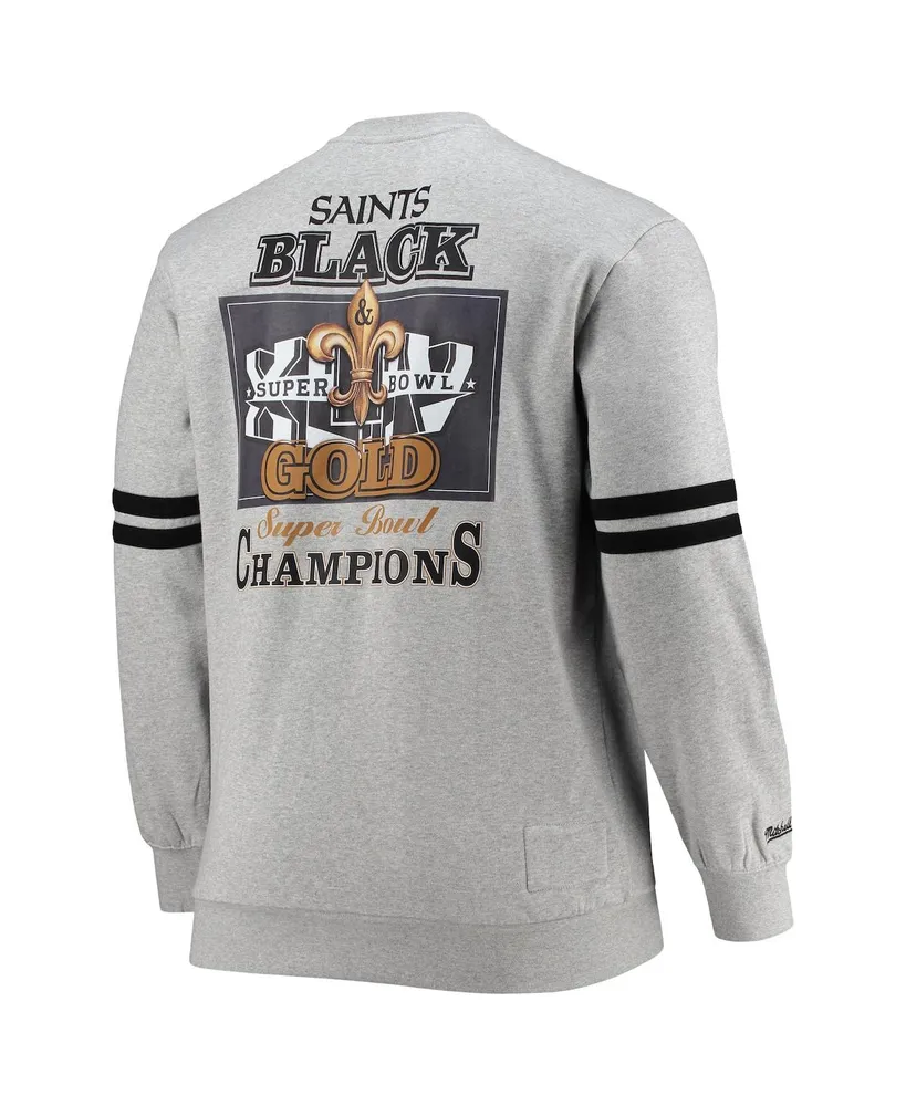 Men's Mitchell & Ness Heather Gray New Orleans Saints Big and Tall Allover Print Pullover Sweatshirt