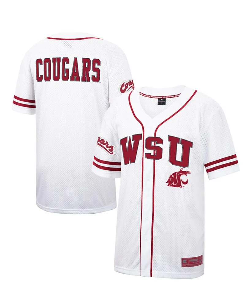 Men's Colosseum White and Crimson Washington State Cougars Free Spirited Baseball Jersey