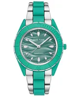 Anne Klein Women's Silver-Tone and Pastel Green Solar Ocean Work Plastic Bracelet Watch, 38.5mm - Two