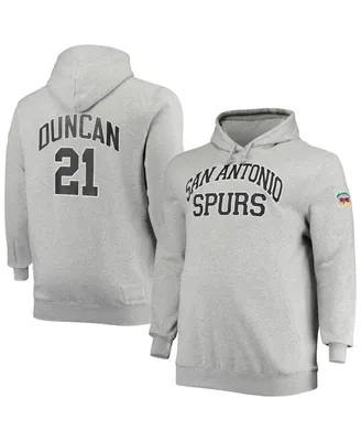 Men's Mitchell & Ness Tim Duncan Heather Gray San Antonio Spurs Big and Tall Name Number Pullover Hoodie