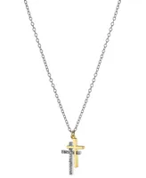 Giani Bernini Cubic Zirconia Double Cross Pendant Necklace in Sterling Silver & Gold-Plate, 16" + 2" extender, Created for Macy's