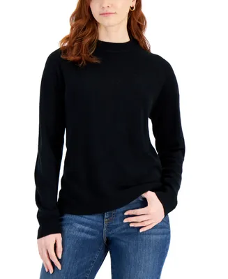 Karen Scott Petite Mock Neck Zip-Back Sweater, Created for Macy's
