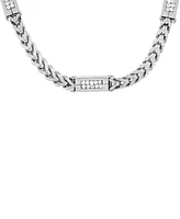 Steeltime Men's Stainless Steel Wheat Chain and Simulated Diamonds Link Necklace