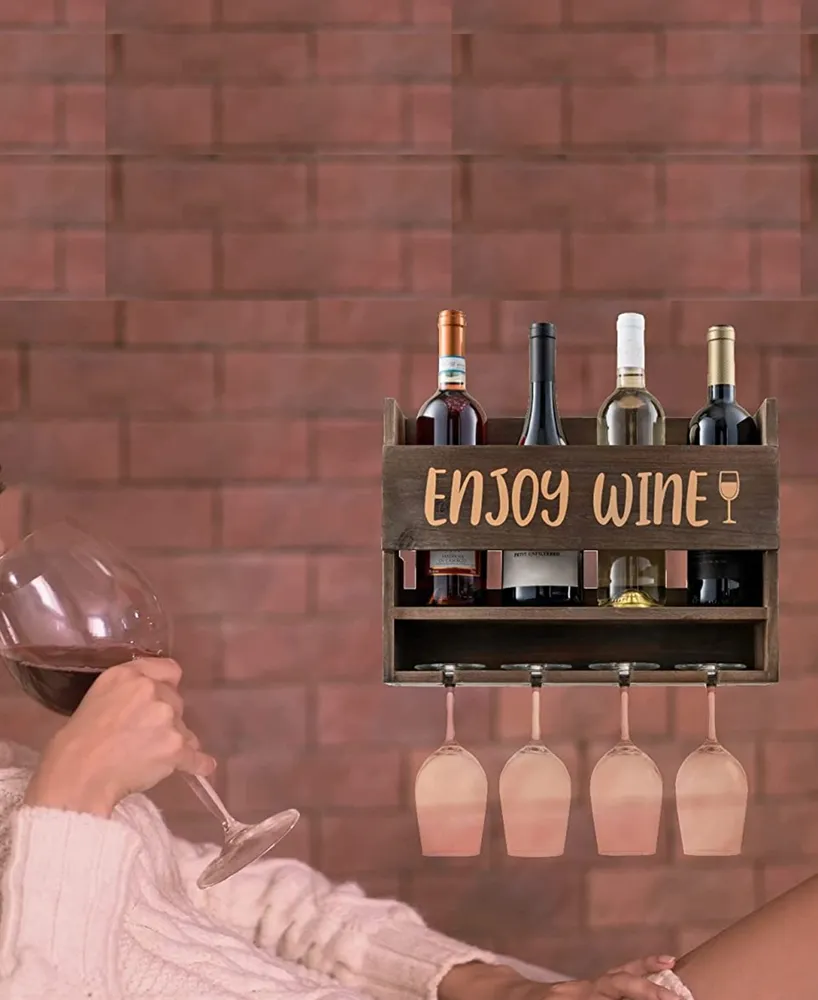 Enjoy Wine Wall Mounted Wine Rack with Wine Glasses, Set of 5