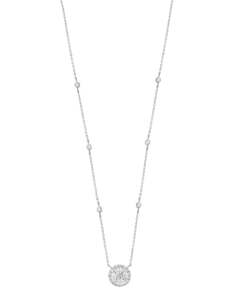 Effy Diamond Round Cluster 15" Pendant Necklace (1-1/10 ct. t.w.) in 14k White Gold