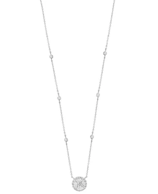 Effy Diamond Round Cluster 15" Pendant Necklace (1-1/10 ct. t.w.) in 14k White Gold