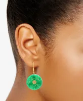 Dyed Green Jade Disc Leverback Drop Earrings in 14k Gold-Plated Sterling Silver