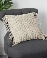 Boho Fringed Woven Macrame Decorative Pillow Cover, 18"