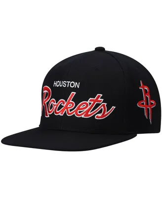 Men's Mitchell & Ness Black Houston Rockets Hardwood Classics Script 2.0 Snapback Hat