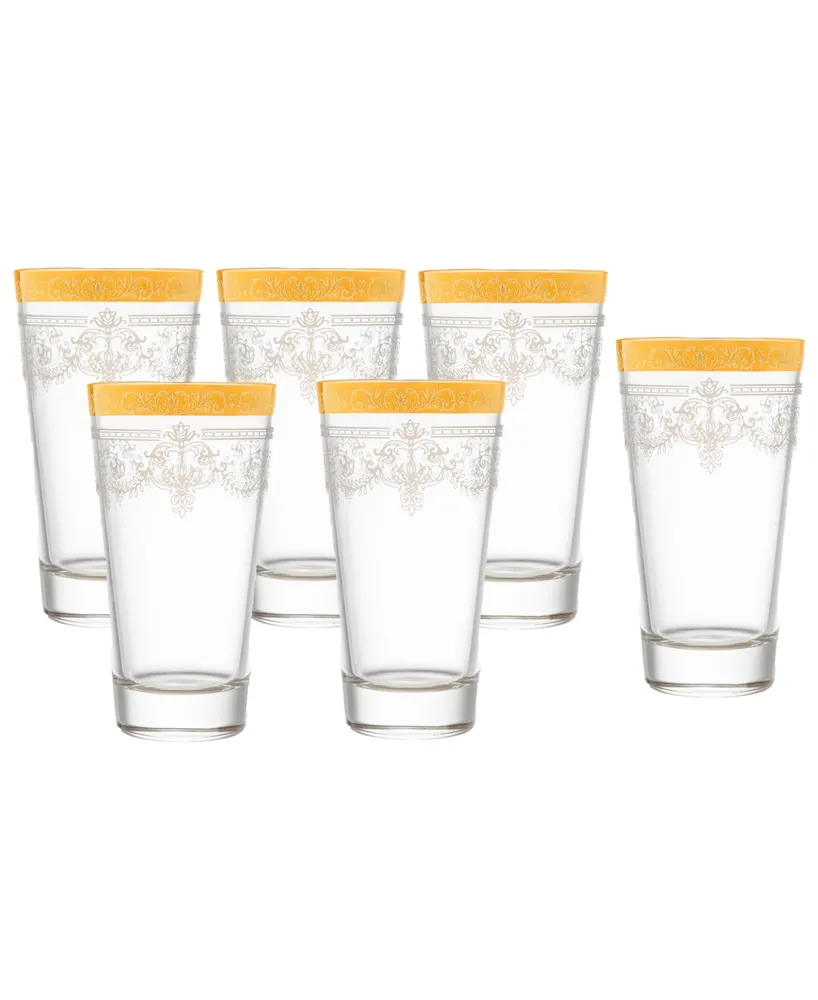 Lorren Home Trends High Ball 6 Piece Stencil Pattern and Gold Band Glass Set - Gold