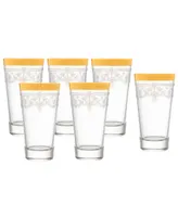 Lorren Home Trends High Ball 6 Piece Stencil Pattern and Gold Band Glass Set - Gold