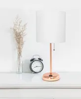 LimeLights Stick Lamp with Charging Outlet, Set of 2 - White Shade, Rose Gold