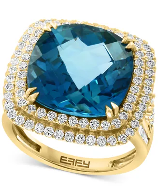 Effy London Blue Topaz (12-1/3 ct. t.w.) & Diamond (1-1/5 Halo Statement Ring 14k White Gold (Also available Gold)