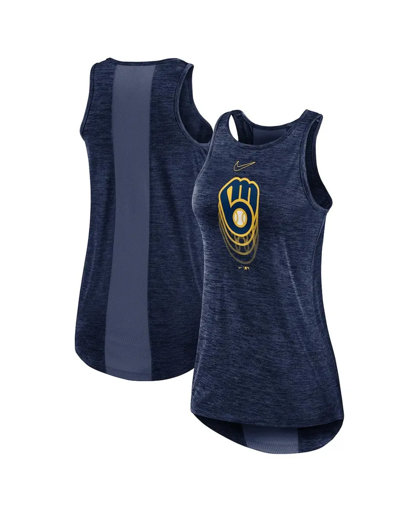 Women's Nike Navy Milwaukee Brewers Logo Fade High Neck Performance Tank Top