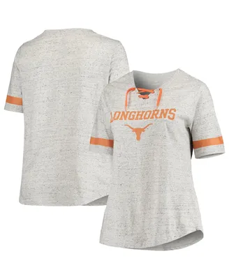 Women's Heathered Gray Texas Longhorns Plus Lace-Up V-Neck T-shirt