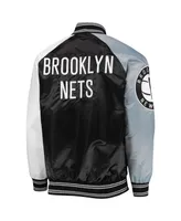 Men's Starter Black, Gray Brooklyn Nets Reliever Varsity Satin Raglan Full-Snap Jacket