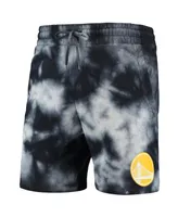 Men's New Era Black Golden State Warriors Fleece Tie-Dye Shorts