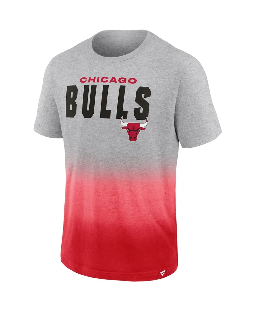 Men's Fanatics Heathered Gray and Red Chicago Bulls Board Crasher Dip-Dye T-shirt