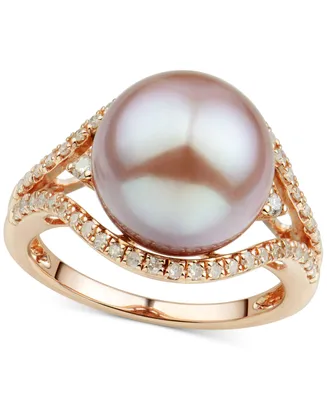Honora Cultured White Ming Pearl (12mm) & Diamond (1/3 ct. t.w.) Ring 14k Gold