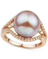 Honora Cultured White Ming Pearl (11-13mm) & Diamond (1/3 ct. t.w.) Ring 14k Gold