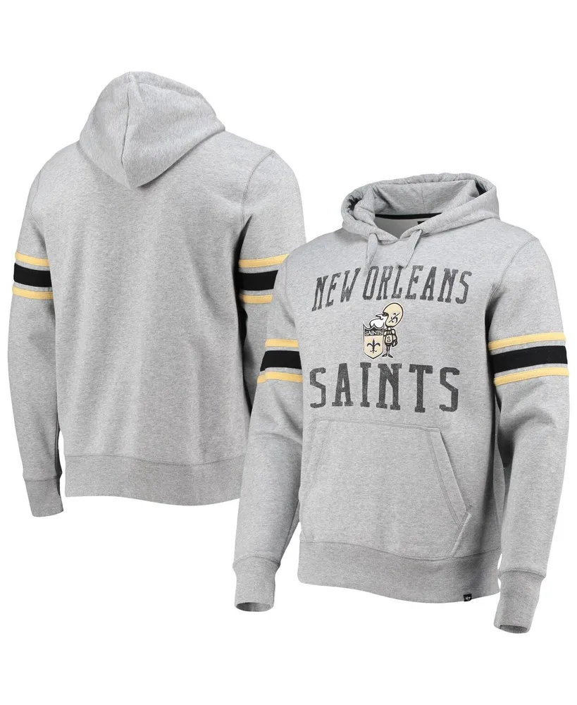 Men's '47 Heather Gray New Orleans Saints Double Block Throwback Pullover Hoodie