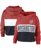 Women's '47 Heathered Red and Navy Washington Nationals Lizzy Cropped Pullover Hoodie