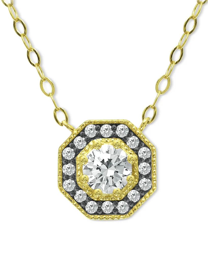 Giani Bernini Cubic Zirconia Octagon Halo Pendant Necklace in 18k Gold-Plated Sterling Silver 16" + 2" extender, Created for Macy's