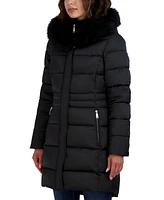 Tahari Womens Velvet Bibbed Faux-Fur Hooded Puffer Coat