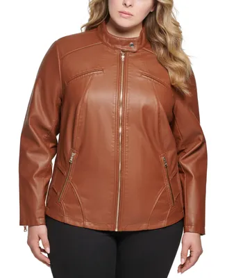 Guess Women's Plus Size Faux-Leather Moto Jacket