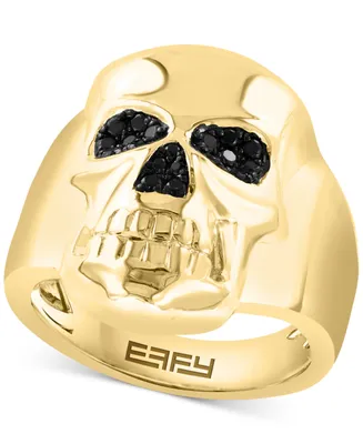 Effy Men's Black Spinel Skull Ring (1/3 ct. t.w.) in 14k Gold-Plated Sterling Silver