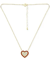 Giani Bernini Cubic Zirconia & Red Enamel Heart Pendant Necklace, 16" + 2" extender, Created for Macy's