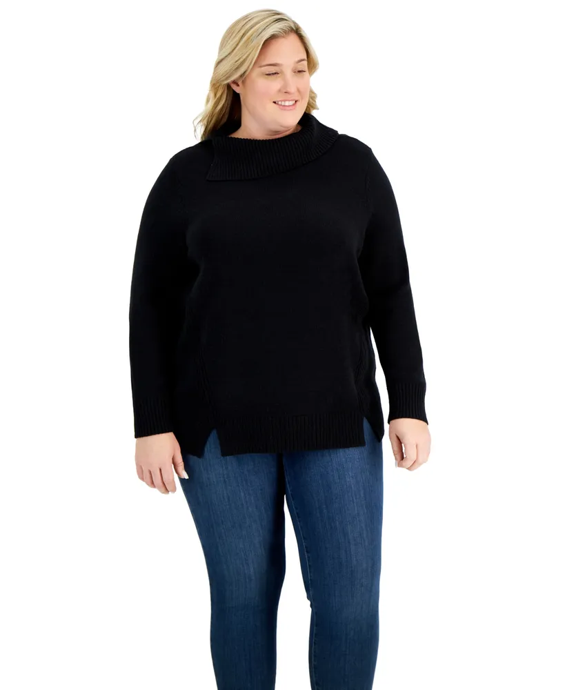 Karen Scott Plus Size Funnel-Neck Sweater, Created for Macy's