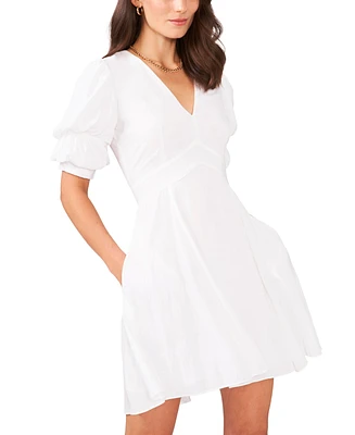 1.state Women's V-Neck Tiered Bubble Puff Sleeve Mini Dress