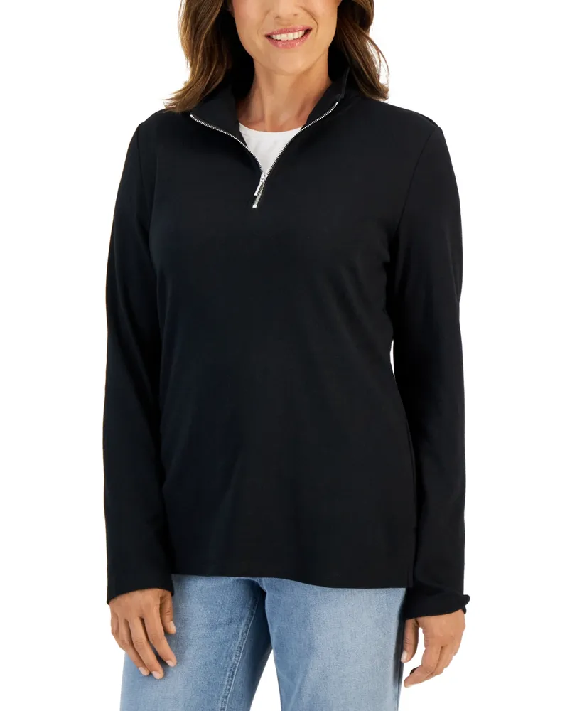 Karen Scott Women's Cotton Zip-Neck Top, Created for Macy's