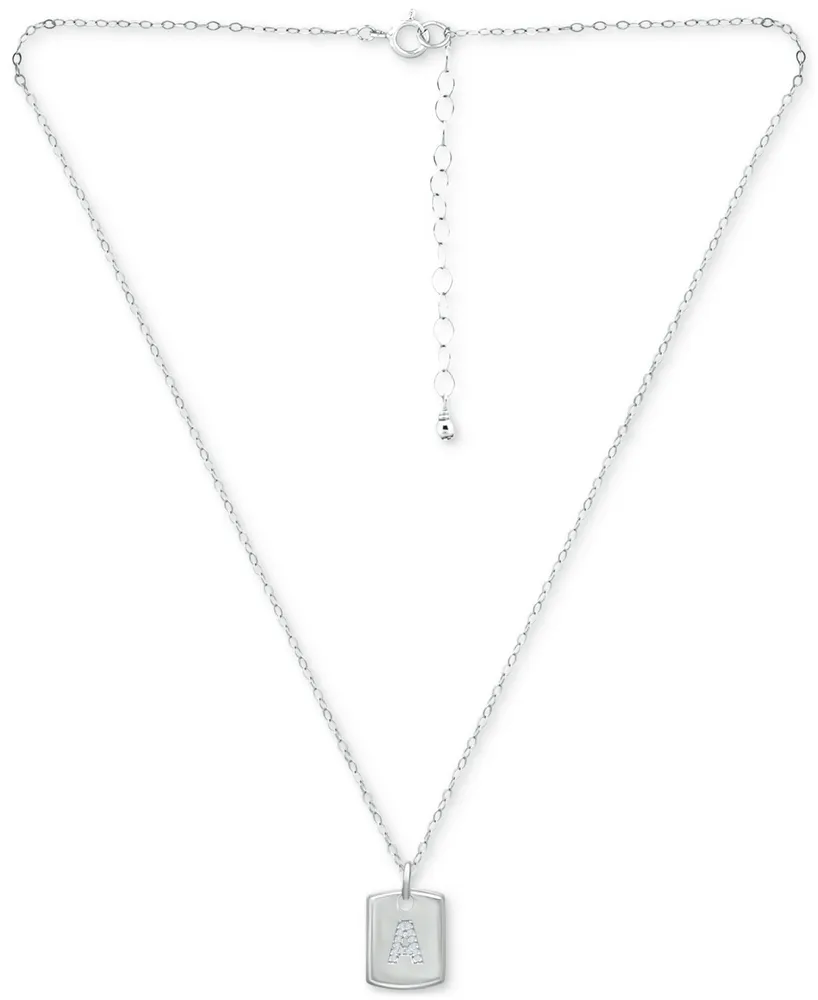 Giani Bernini Cubic Zirconia Initial Dog Tag Pendant Necklace in Sterling Silver, 16" + 2" extender, Created for Macy's
