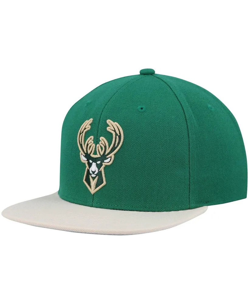 Men's Mitchell & Ness Hunter Green, Cream Milwaukee Bucks Team Two-Tone 2.0 Snapback Hat