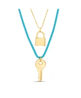 kensie Yellow Gold-Tone Key and Lock Necklace Set