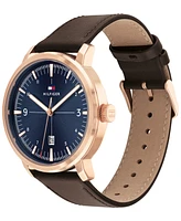 Tommy Hilfiger Men's Brown Leather Strap Watch 44mm