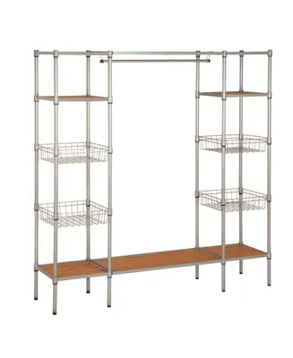 Garment Bar and Shelves with Freestanding Closet - Silver