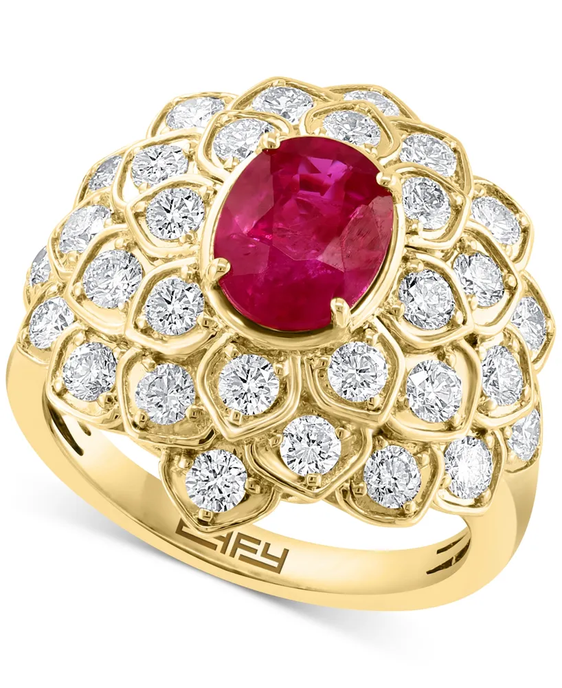 Effy Ruby (1-3/8 ct. t.w.) & Diamond (1-1/2 ct. t.w.) Flower Ring in 14k Gold