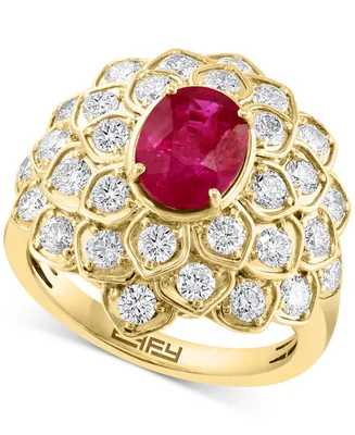 Effy Ruby (1-3/8 ct. t.w.) & Diamond (1-1/2 ct. t.w.) Flower Ring in 14k Gold