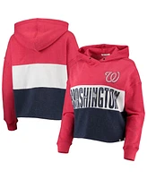Women's '47 Heathered Red and Navy Washington Nationals Lizzy Cropped Pullover Hoodie