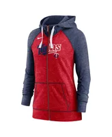 Women's Nike Heathered Red and Navy Minnesota Twins Split Wordmark Gym Vintage-Like Raglan Slub Full-Zip Hoodie