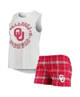 Women's Concepts Sport Crimson, White Oklahoma Sooners Ultimate Flannel Tank Top and Shorts Sleep Set