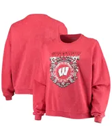 Women's ZooZatz Red Wisconsin Badgers Garment Wash Oversized Vintage-Like Pullover Sweatshirt