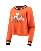 Women's Pressbox Orange Clemson Tigers Cali Cozy Raglan Crop Pullover Sweatshirt