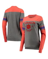 Women's Pressbox Orange and Heathered Gray Clemson Tigers Lizzy Flocking Striped Long Sleeve T-shirt